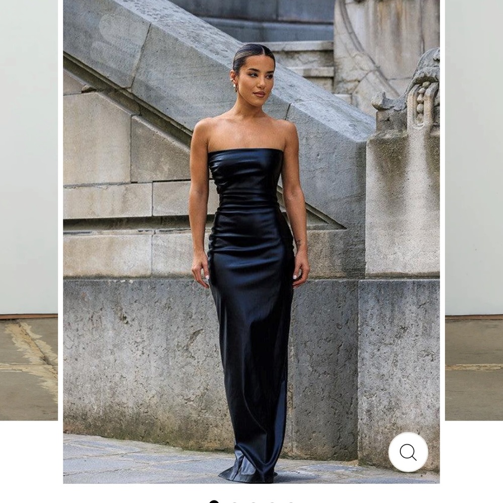 BLACK FAUX LEATHER GOWN